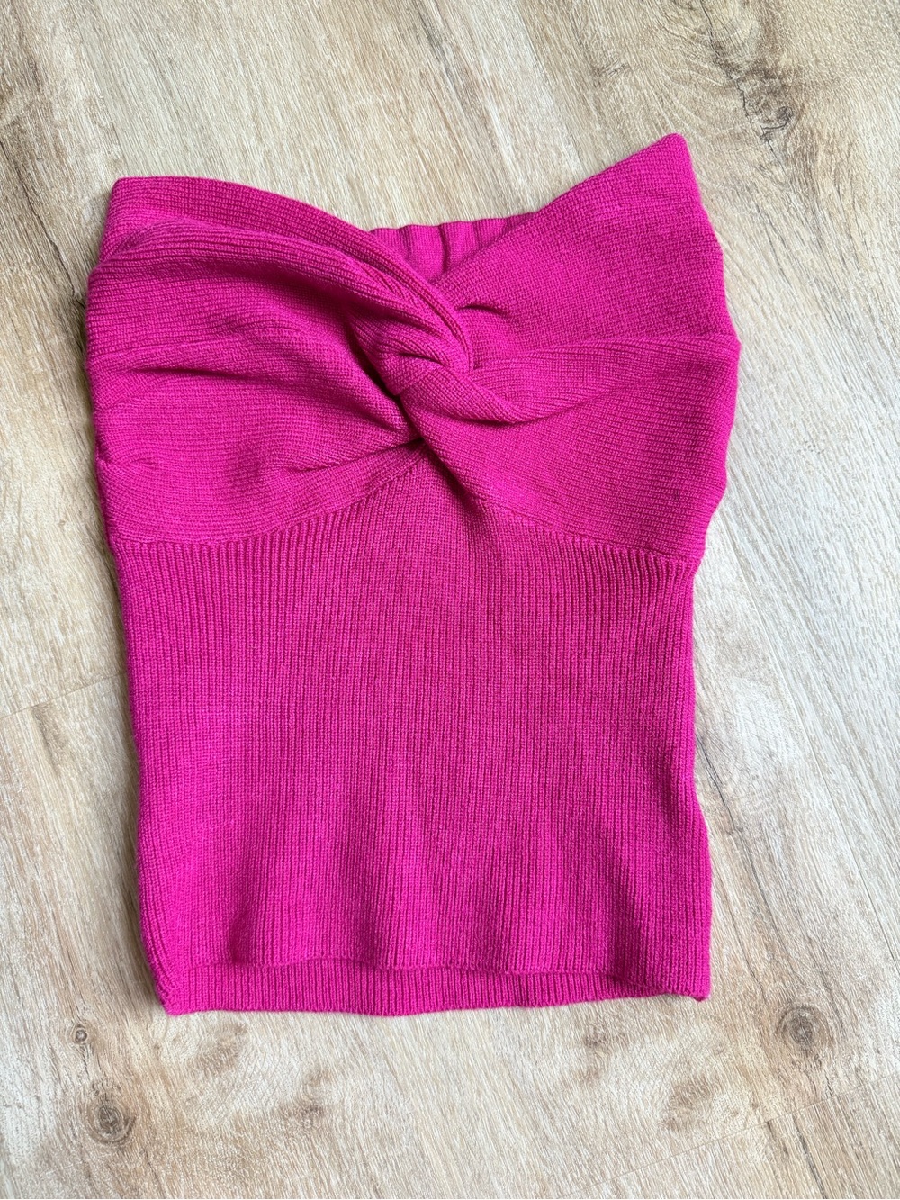 Hot Pink Twist-Front Strapless Knit Tube Top